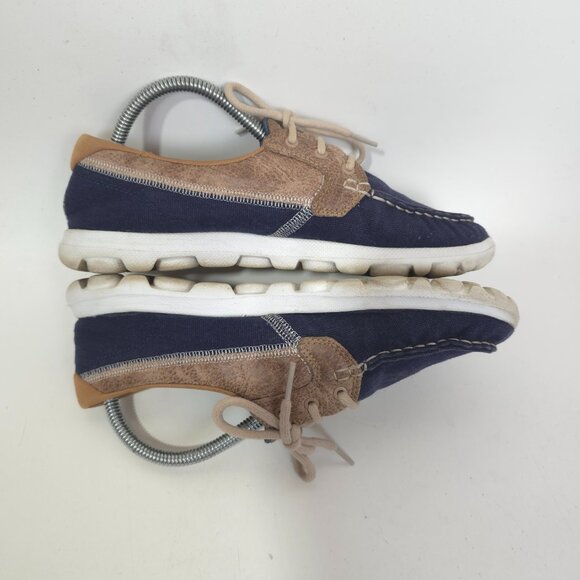 Skechers Relaxed Fit Women's Breathe Easy Fortune Knit Boat Shoes Navy Tan 8.5 - Picture 4 of 10
